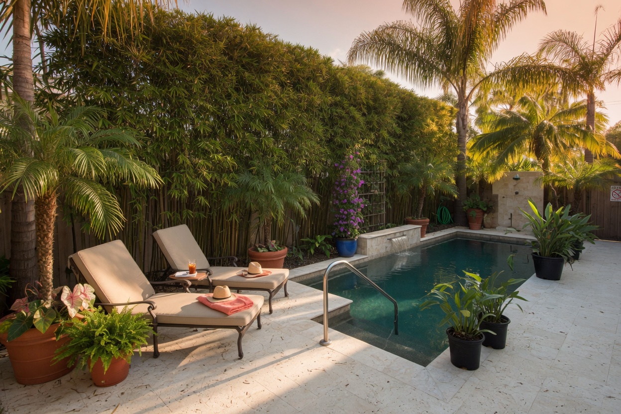 Plunge pool with travertine deck